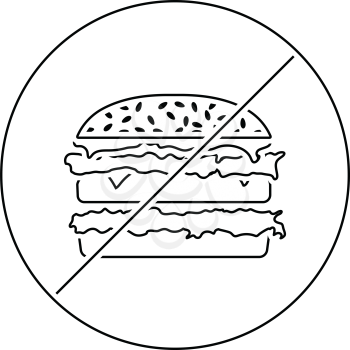 Icon of Prohibited hamburger. Thin line design. Vector illustration.