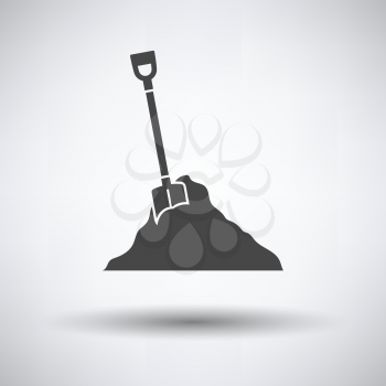 Icon of Construction shovel and sand on gray background, round shadow. Vector illustration.