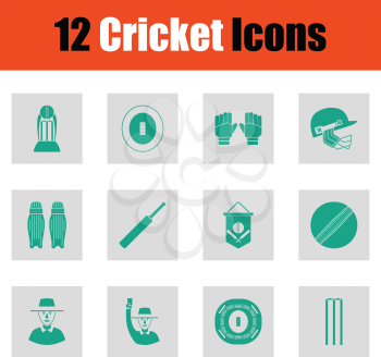 Cricket icon set. Green on gray design. Vector illustration.