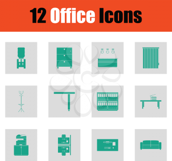 Office furniture icon set. Green on gray design. Vector illustration.