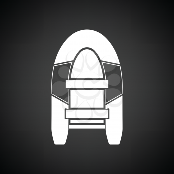 Icon of rubber boat . Black background with white. Vector illustration.
