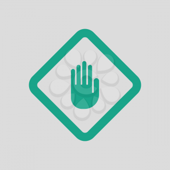 Icon of Warning hand. Gray background with green. Vector illustration.