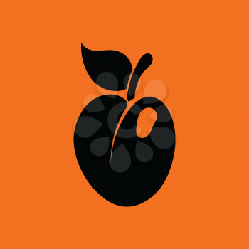 Icon of Plum . Orange background with black. Vector illustration.