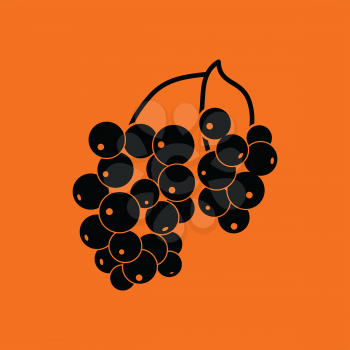Icon of Black currant. Orange background with black. Vector illustration.