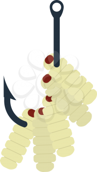 Icon of worm on hook. Flat color design. Vector illustration.