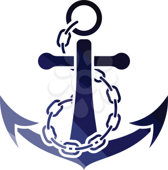 Sea anchor with chain icon. Flat color design. Vector illustration.