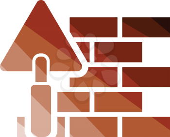 Icon of brick wall with trowel. Flat color design. Vector illustration.