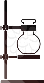 Icon of chemistry flask griped in stand. Flat color design. Vector illustration.