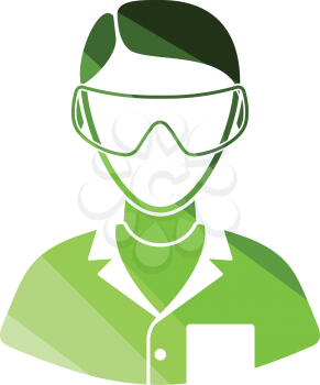 Icon of chemist in eyewear. Flat color design. Vector illustration.
