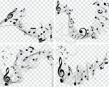 Musical Designs With Elements From Music Staff , Treble Clef And Notes in Black and White. Vector Illustration.