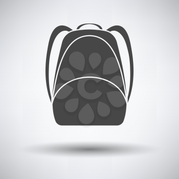 School rucksack  icon on gray background, round shadow. Vector illustration.