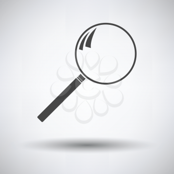 Loupe icon on gray background, round shadow. Vector illustration.