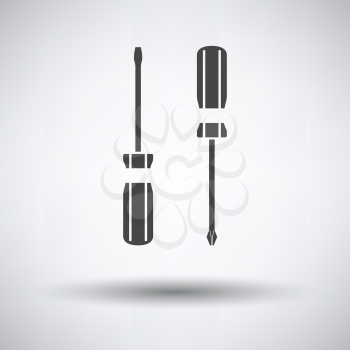 Screwdriver icon on gray background, round shadow. Vector illustration.