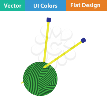 Yarn ball with knitting needles icon. Flat color design. Vector illustration.
