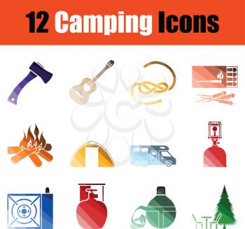 Set of camping icons. Gradient color design. Vector illustration.