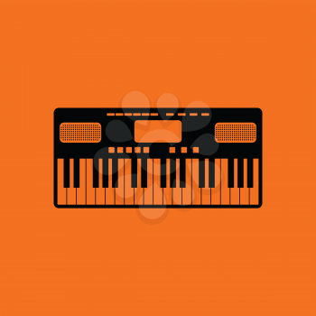 Music synthesizer icon. Orange background with black. Vector illustration.