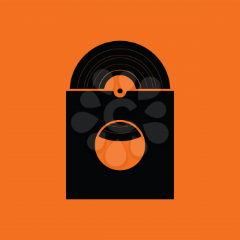 Vinyl record in envelope icon. Orange background with black. Vector illustration.