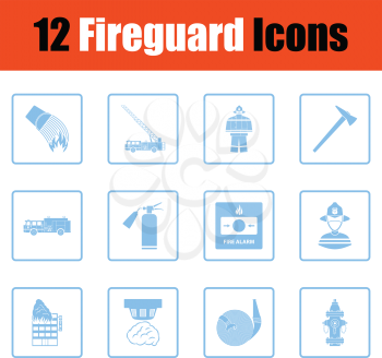 Set of fire service icons. Blue frame design. Vector illustration.
