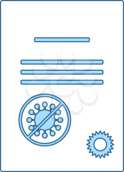 No Coronavirus Certificate Icon. Thin Line With Blue Fill Design. Vector Illustration.