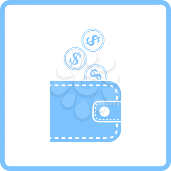 Golden Coins Fall In Purse Icon. Blue Frame Design. Vector Illustration.