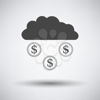 Coins Falling From Cloud Icon. Dark Gray on Gray Background With Round Shadow. Vector Illustration.