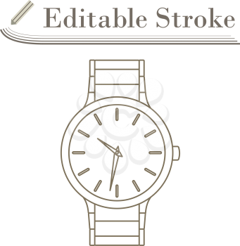 Business Woman Watch Icon. Editable Stroke Simple Design. Vector Illustration.