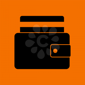 Credit Card Get Out From Purse Icon. Black on Orange Background. Vector Illustration.