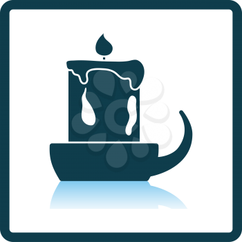 Candle In Candlestick Icon. Square Shadow Reflection Design. Vector Illustration.