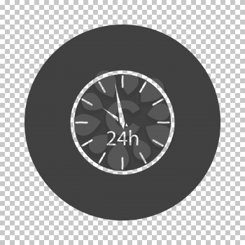 24 Hours Clock Icon. Subtract Stencil Design on Tranparency Grid. Vector Illustration.