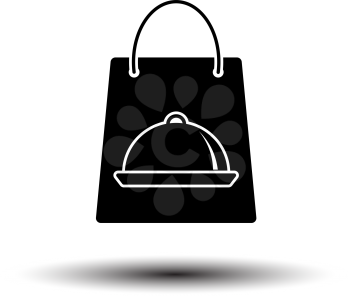 Paper Bag With Cloche Icon. Black on White Background With Shadow. Vector Illustration.