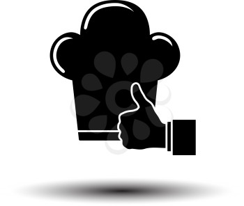 Thumb Up To Chef Icon. Black on White Background With Shadow. Vector Illustration.
