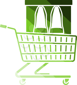 Shopping Cart With Shoes In Box Icon. Flat Color Ladder Design. Vector Illustration.