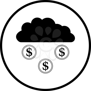 Coins Falling From Cloud Icon. Thin Circle Stencil Design. Vector Illustration.