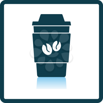 Outdoor Paper Cofee Cup Icon. Square Shadow Reflection Design. Vector Illustration.