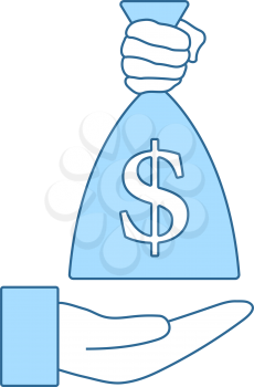 Hand Holding The Money Bag Icon. Thin Line With Blue Fill Design. Vector Illustration.