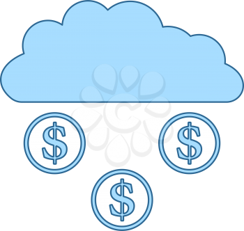 Coins Falling From Cloud Icon. Thin Line With Blue Fill Design. Vector Illustration.