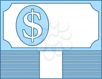 Banknote On Top Of Money Stack Icon. Thin Line With Blue Fill Design. Vector Illustration.