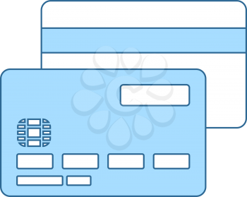 Front And Back Side Of Credit Card Icon. Thin Line With Blue Fill Design. Vector Illustration.