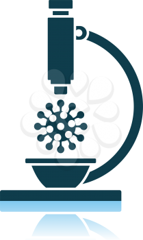 Research Coronavirus By Microscope Icon. Shadow Reflection Design. Vector Illustration.