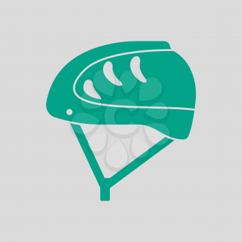 Climbing Helmet Icon. Green on Gray Background. Vector Illustration.