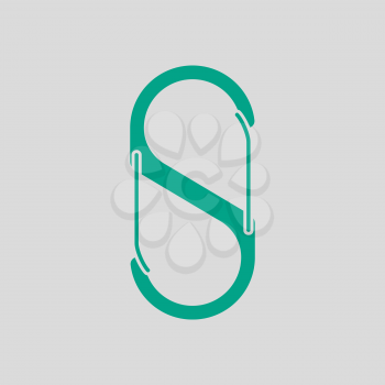 Alpinist Double Sided Carabine Icon. Green on Gray Background. Vector Illustration.