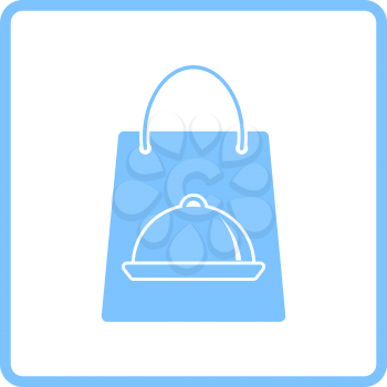 Paper Bag With Cloche Icon. Blue Frame Design. Vector Illustration.