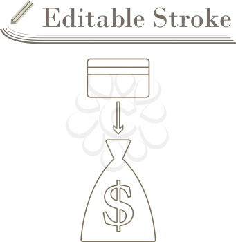 Credit Card With Arrow To Money Bag Icon. Editable Stroke Simple Design. Vector Illustration.