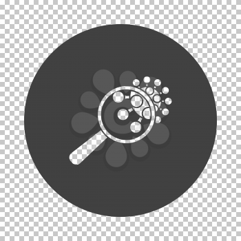 Magnifier Over Coronavirus Molecule Icon. Subtract Stencil Design on Tranparency Grid. Vector Illustration.