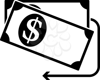 Cash Back Dollar Banknotes Icon. Black Stencil Design. Vector Illustration.