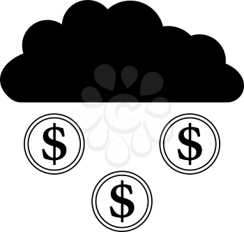 Coins Falling From Cloud Icon. Black Stencil Design. Vector Illustration.