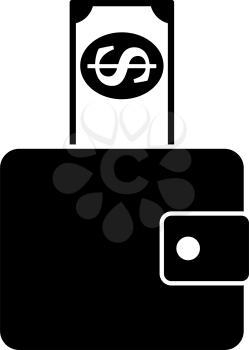 Dollar Get Out From Purse Icon. Black Stencil Design. Vector Illustration.