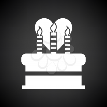 Cacke With Candles And Heart Icon. White on Black Background. Vector Illustration.
