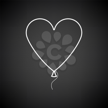 Heart Shape Balloon Icon. White on Black Background. Vector Illustration.