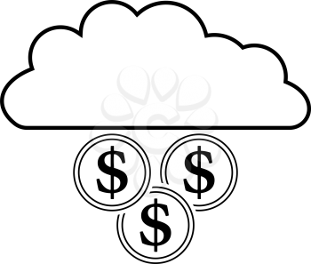 Coins Falling From Cloud Icon. Black Glyph Design. Vector Illustration.